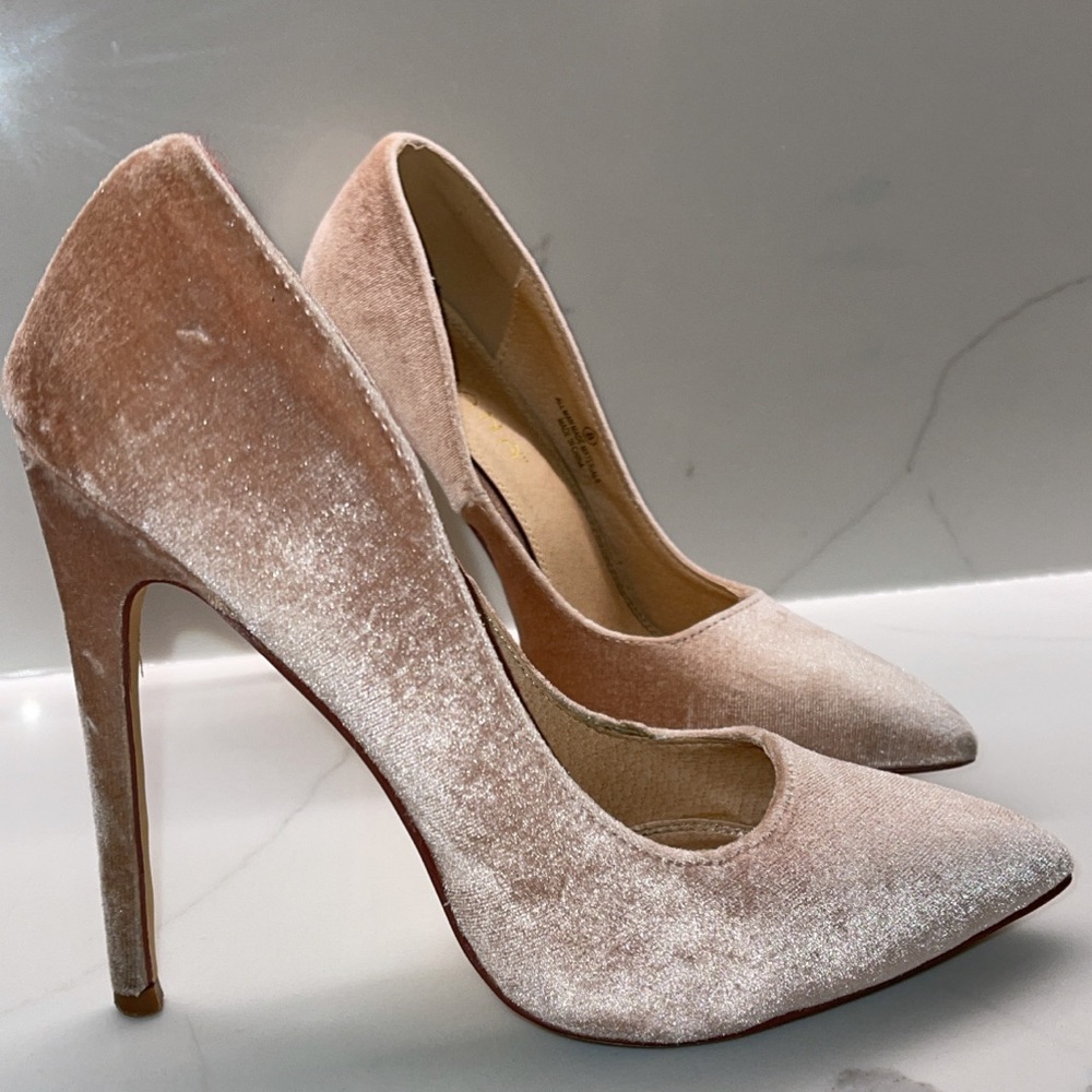 Pink velvet heels